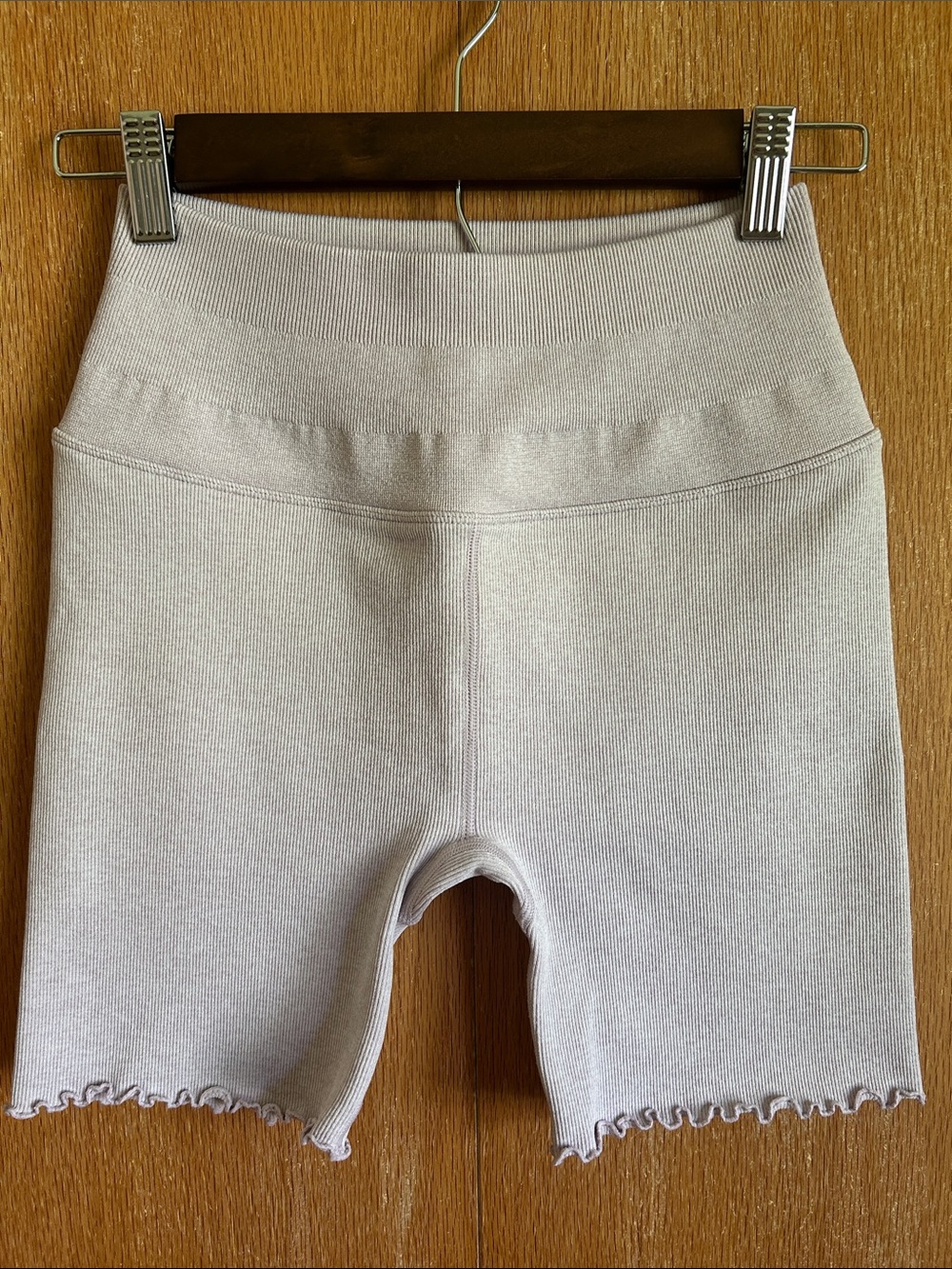 Spiritual Gangster Light Lavender Ribbed Biker Shorts with Lettuce Hem